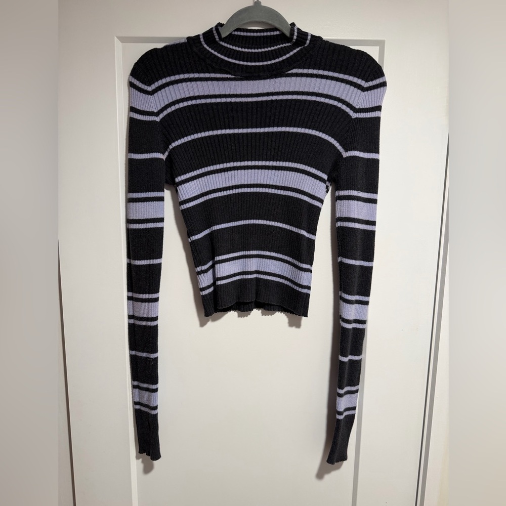 Urban Outfitters Black and Purple Striped Turtleneck Sweater